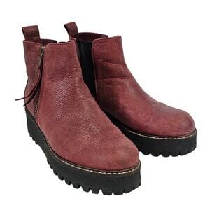 OGGI Imported Womens 38/7.5 Ankle Boots Genuine Leather Burgundy Lug Rubber Sole